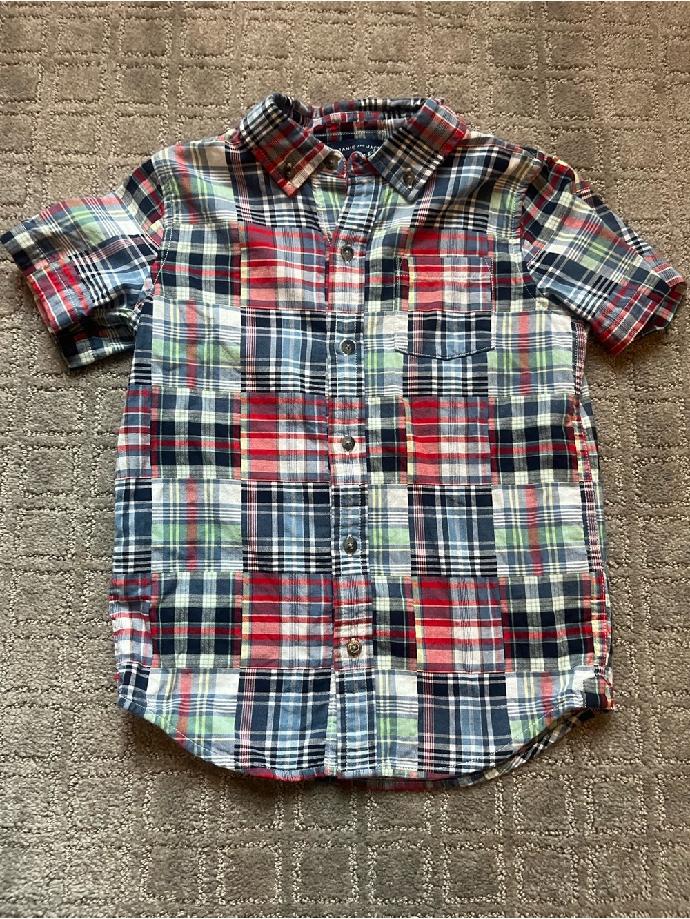 Boys Janie & Jack Short-Sleeve Plaid Button-Up Shirt - Red & Blue